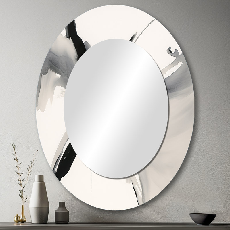 Miroir mural abstrait moderne neutre abstrait noir, 43 po x 33 po