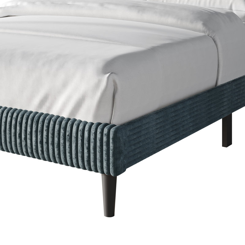 Contemporary Wingback Platform Bed, Full, Light Blue