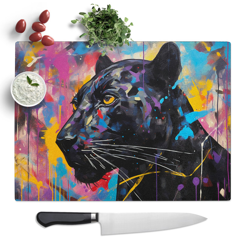 Panther Abstract  Glass Chopping Board