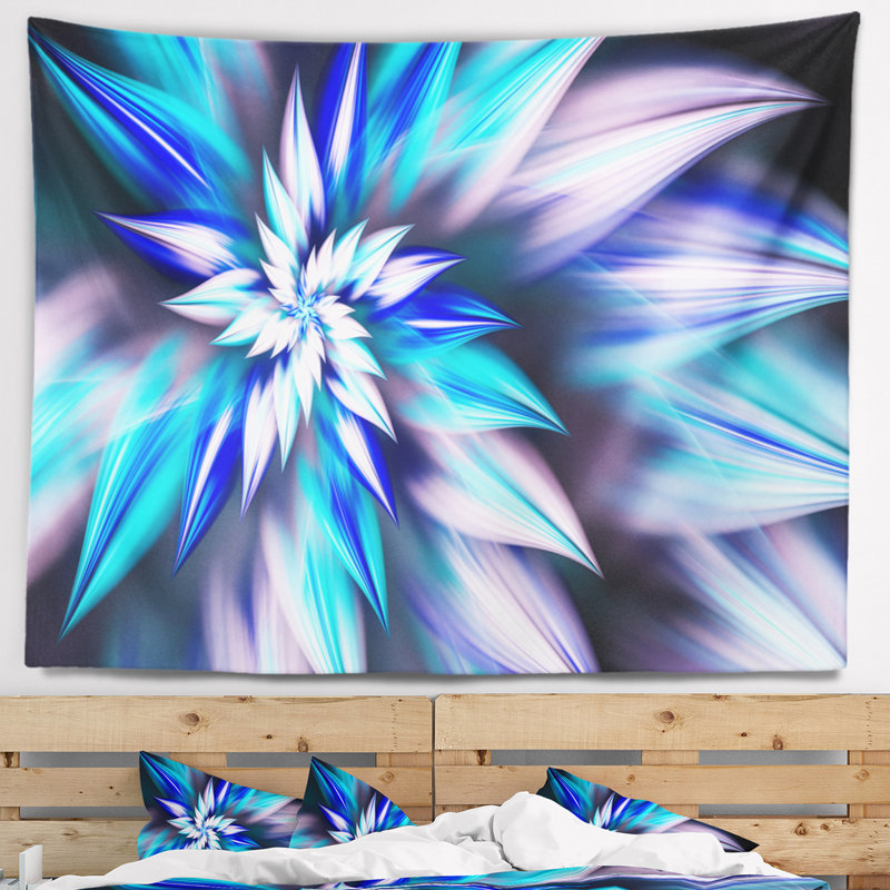 Tapisserie floral à fleurs bleues de danse florale, H 68 po x l 80 po