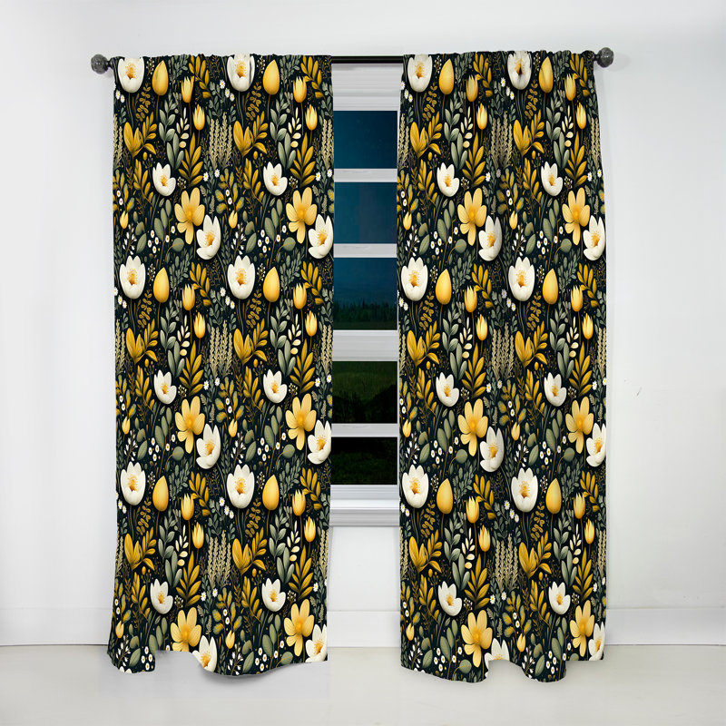 Botanical Wanderlust Green And Yellow - Bohemian Curtain - Velvet Room Darkening - 1 Panel, 52" W x 95" L