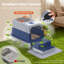 Litière pour chat en acier inoxydable avec double entrée, marchepied rabattable, sac poubelle et rangement pour déchets
