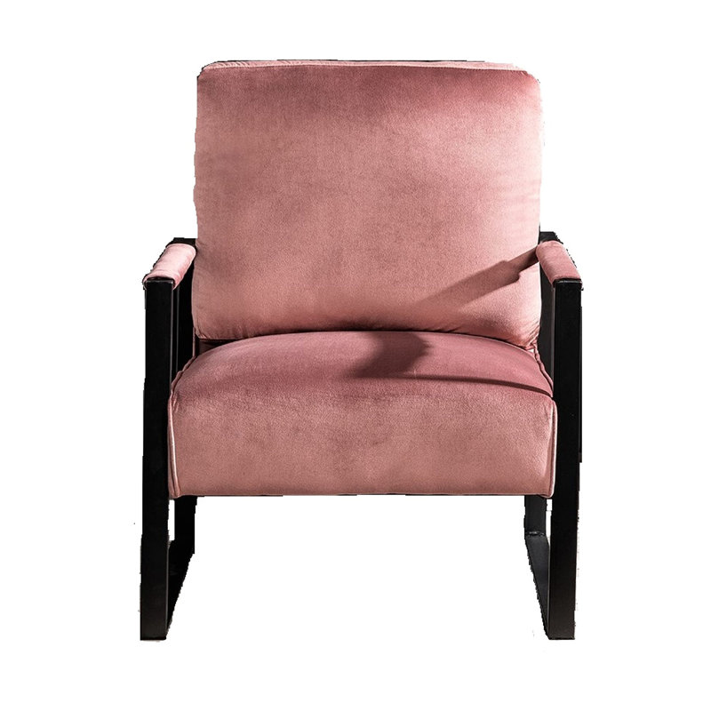 Mid-Century Modern Accent Chair, Durable Square Metal Frame, Plush Upholstery, Rose Velvet
