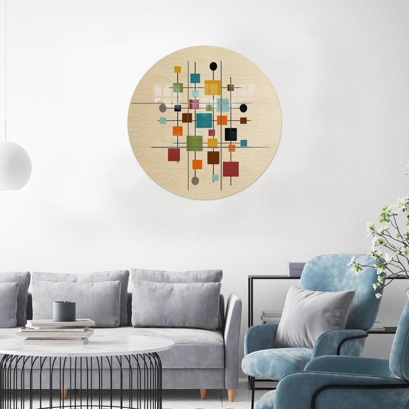 Art mural Mid-Century moderne avec des formes géométriques colorées sur verre parfait comme décoration murale bohémienne et un cadeau