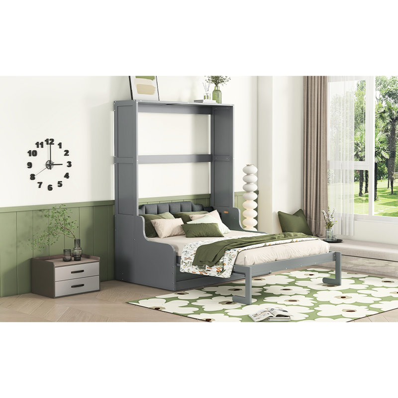 Grand lit, coussin gris - lit mural pliable pour un gain de place confortable et pratique, Gris