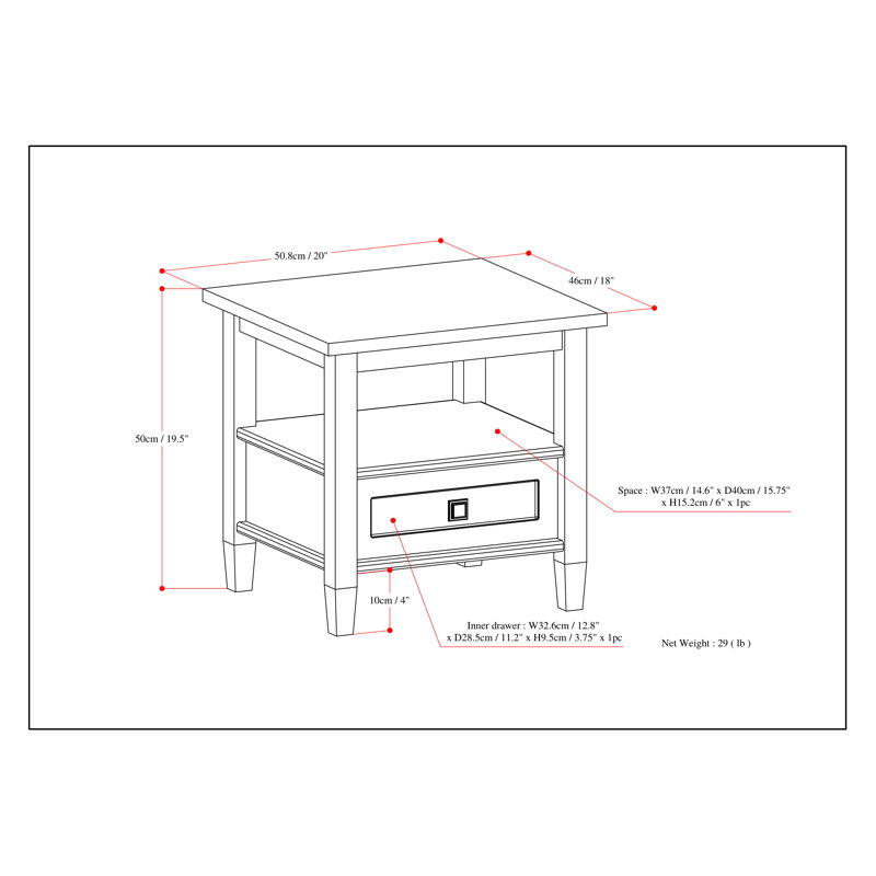 Warm Shaker Solid Wood End Table with Storage Drawer, 19.7" H x 20" W x 18.1" D, Light Golden Brown