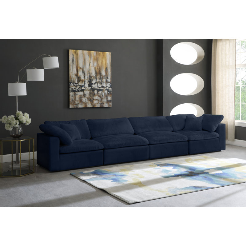 Cozy 158" Velvet Square Arm Modular Sofa with Reversible Cushions, Navy Velvet 