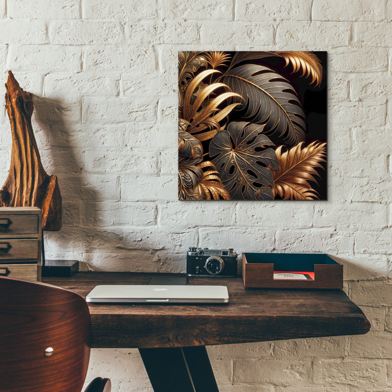  «Golden Leaves» par Rey Klimt, art mural en verre acrylique, H 12 po x l 12 po x P 0,13 po