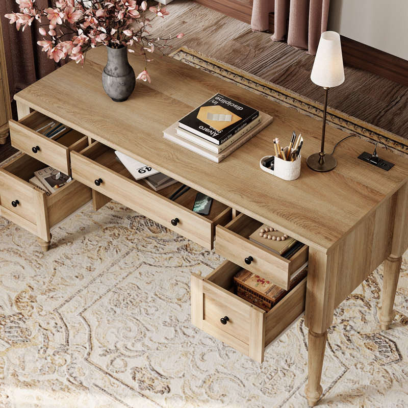 Ensemble de bureau 2 pièces, bureau double 56 po et ensemble de 2 armoires, Chêne