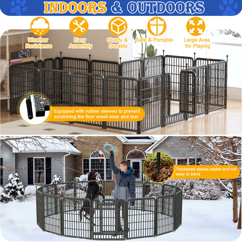 Adjustable 32" Black Metal 16-Panel Dog Playpen