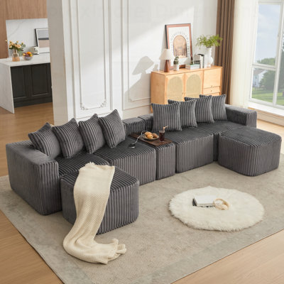 Canapé en U avec charge USB et sans fil, tableau de table basse, conception modulaire mobile et aucun assemblage requis pour un confort et une commodité ultimes.