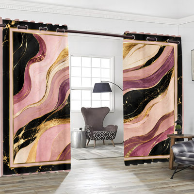 2Pcs Grommet Abstract Marble Swirl Blackout Curtains, Marble Swirl Texture Print Drapes, Thermal Insulated Heat Blocking, Noise Reducing & Privacy Protection, Room Darkening Window Treatments for Bedroom, Living Room, Kitchen Indoor Home Decor