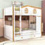 Wooden Bunk Bed with Trundle, Shelves and Guardrails-1097142384