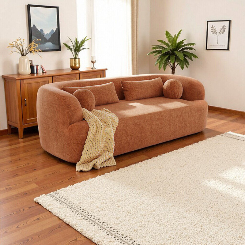 Canapé 86 po en chenille sans os 86 po - sans assemblage avec mousse haute densité, canapé de luxe moderne 3 places pour le salon