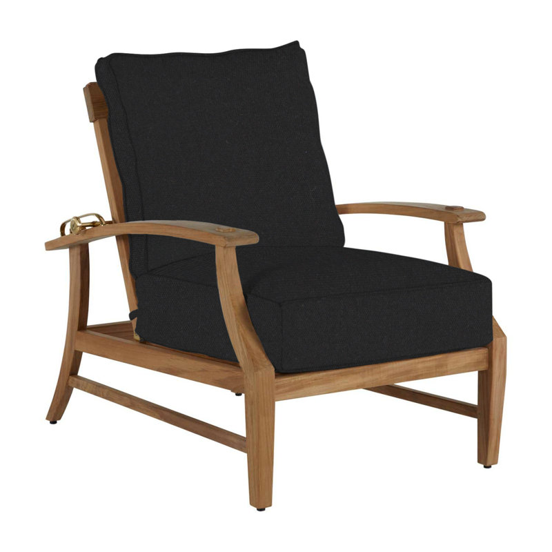 Croquet Teak Patio Chair with Cushions, Natural Teak, No Welt, Natural White