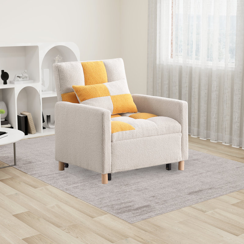 Chaise longue rembourrée Akuol, Beige / jaune en peluche