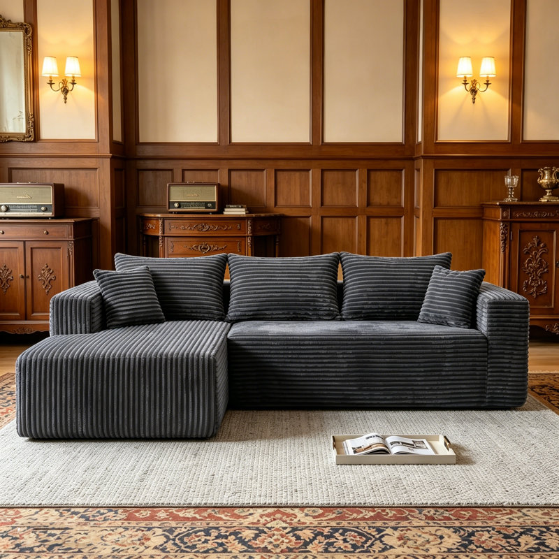 Canapé modulaire en L de 92,5 po pour canapé modulaire en L avec siège profond et sans compression avec méridienne sans assemblage requis - gris
