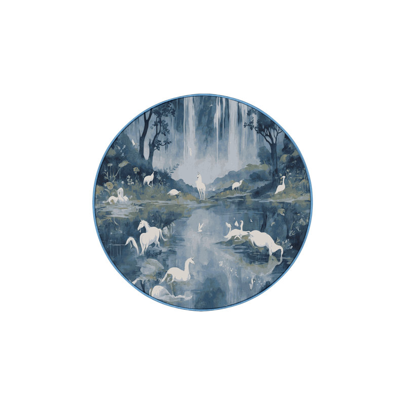 Silky Soft Plush Blue Area Rug, Round 5'