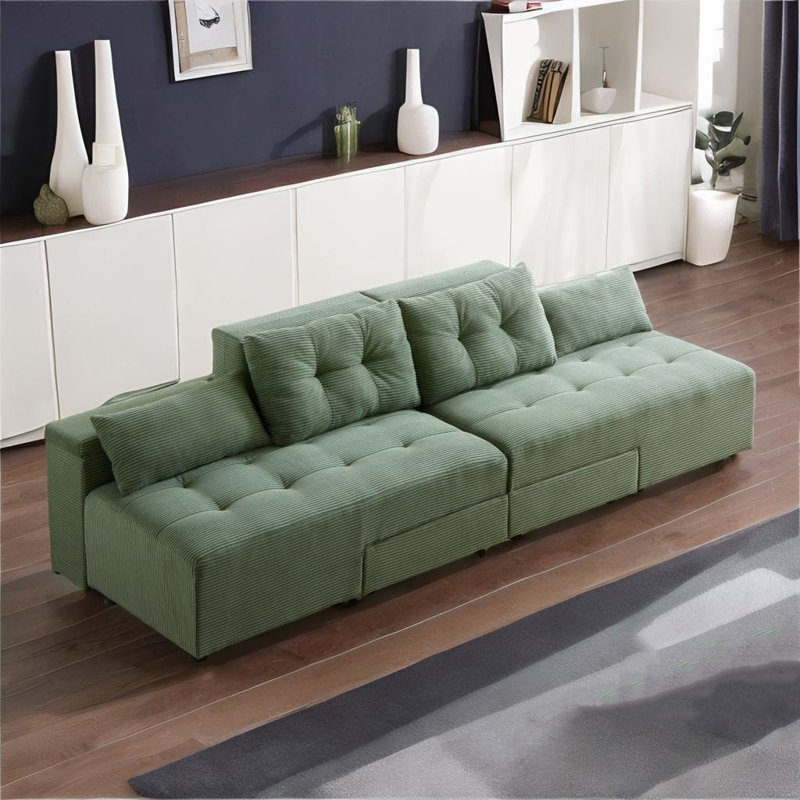 Traeden 111'' Corduroy Sofa, Green