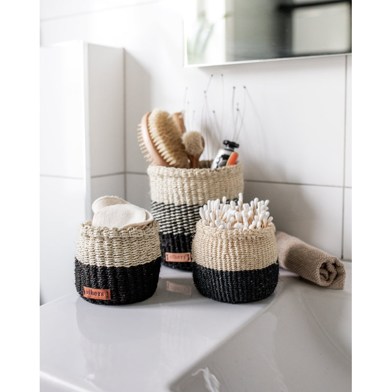 Panier moyen en sisal naturel / noir, 15" H x  15" W x  15" D