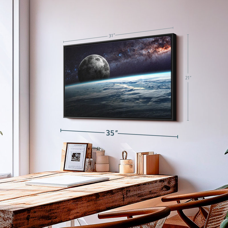 "Terre et lune dans l'espace, art mural", H 21 po x l 31 po