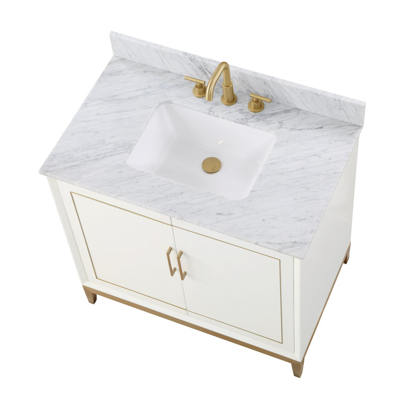 Gracie 36'' W Single Vanity, Satin White, Carrara Marble, Satin Brass