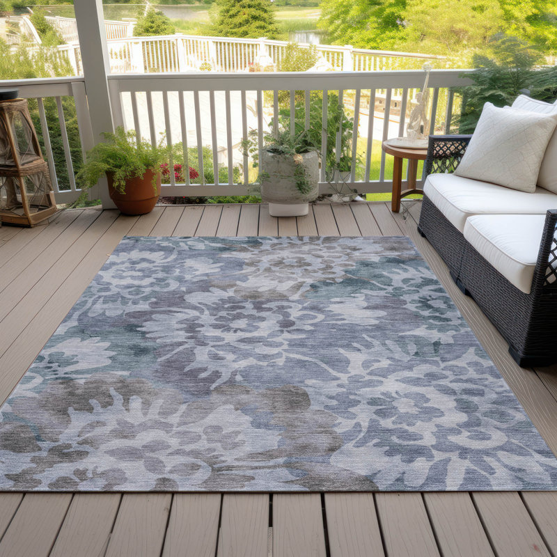 Machine Washable Indoor/Outdoor Xhevrie Blue Rug, Rectangle 8' x 10'