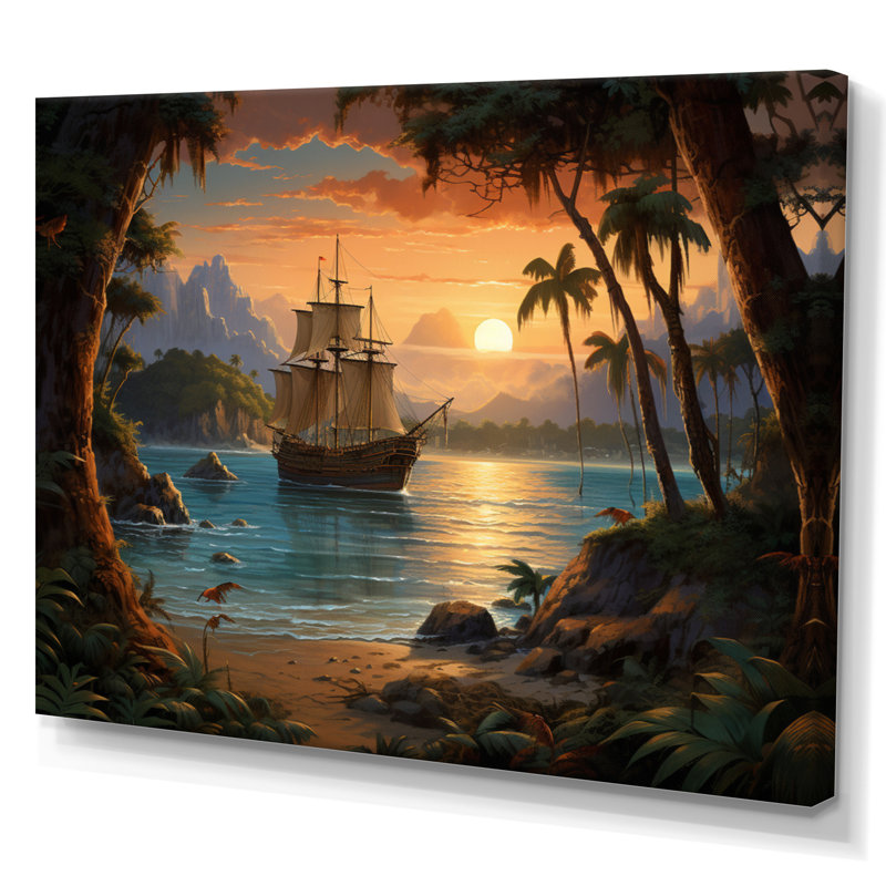 Pirate Boat Lost Isles On Canvas Print, 16" H x 32" W x 1" D, Wrapped Canvas