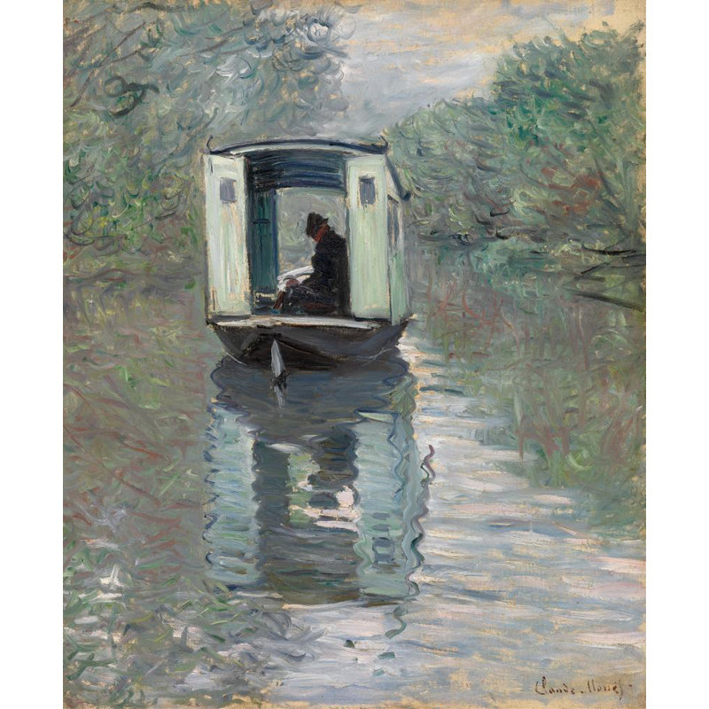 «The Studio Boat» par Claude Monet - Art mural sur toile tendue avec châssis, H 24 po x l 17 po