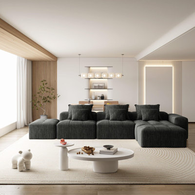 Boneless Modern Oversized Modular Sectional Sofa,Sparkling Chenille Fabric Soft Cushion Sofa With 6 Pillows,6 PCS DIY Combination Tufted Sofa,No Assembly Required