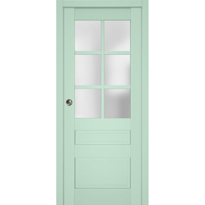Porte coulissante à galandage avec verre dépoli Veregio 7339 Oliva Ensemble de garnitures, quincaillerie et rail en bois massif pour chambre à coucher, portes robustes - 76 cm x 203 cm