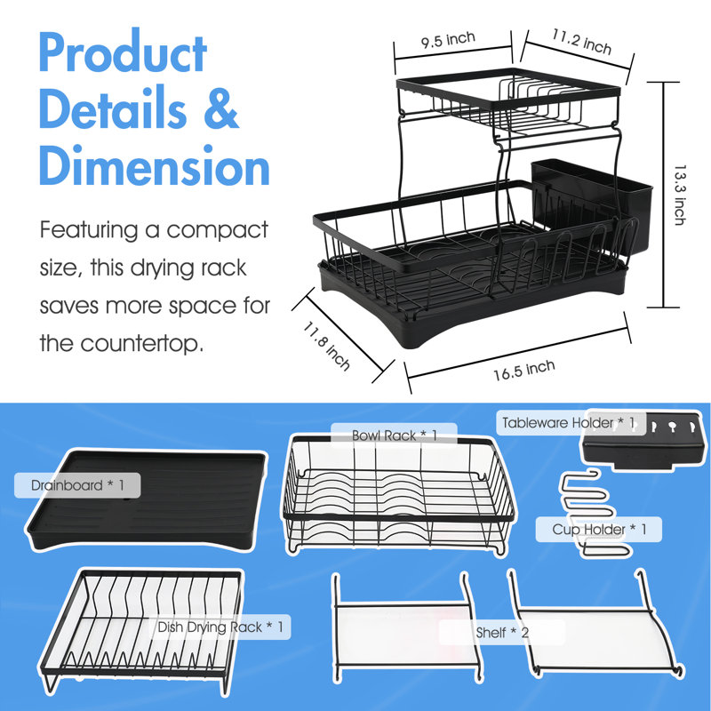 BAOKALER Dish Drying Rack for Kitchen, 2 Tier Sink Organizer