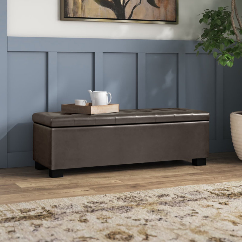 Repose-pieds rectangulaire capitonné avec rangement Mesina, Simili cuir brun foncé