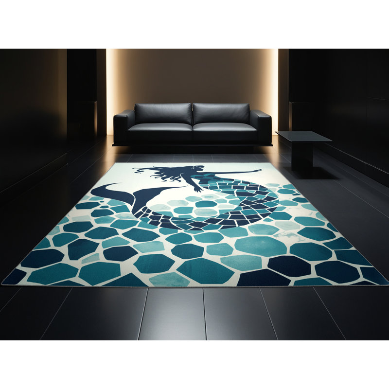Tapis beige à motif géométrique d'inspiration mondiale Chaplin Mermaid, 5 x 7