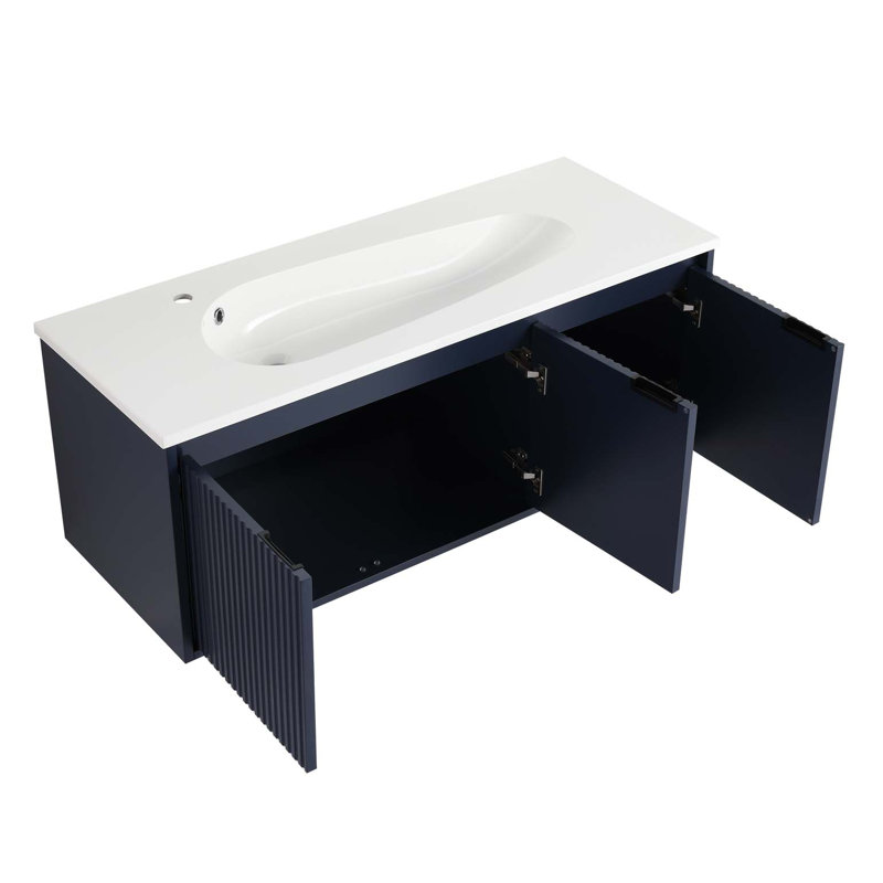 Meuble-lavabo flottant avec lavabo en résine en forme de goutte