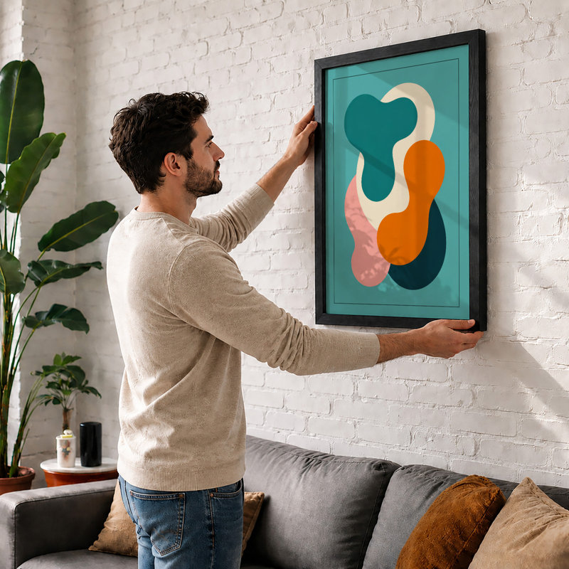 Floating Forms Geometric - Framed Print, A4 - 29.7 x 21.0 cm, White