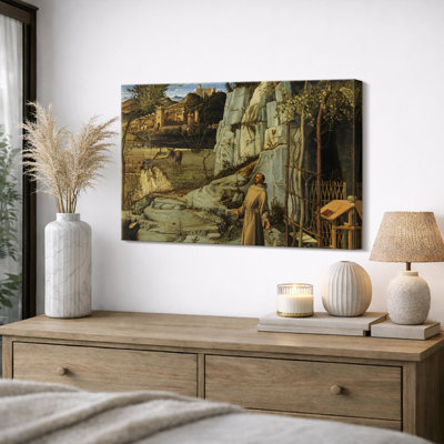 Saint Francis in Prayer Landscape Artwork, Office Pictures, Framed Canvas Giclee Print Wall Art