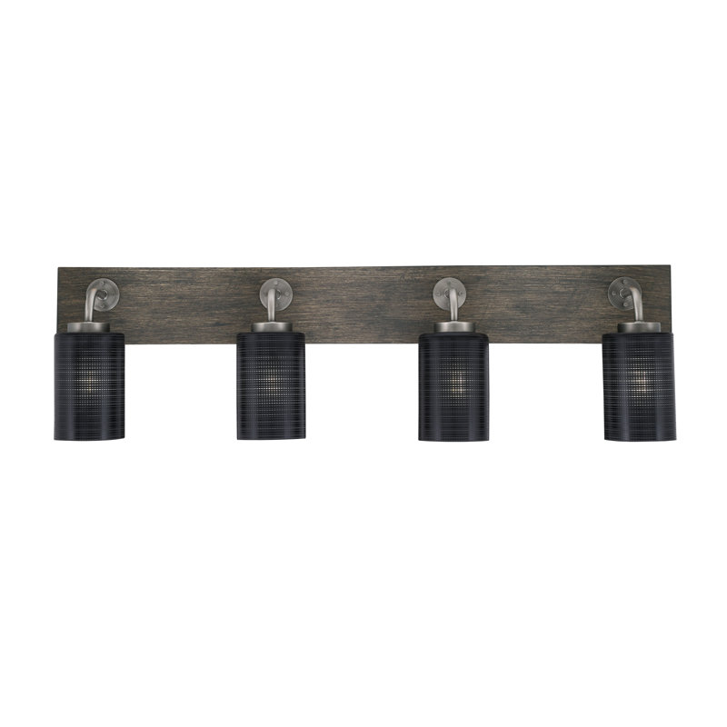 Oxbridge 4 Light Bath Bar Shown With 4" Glass, White Marble, Graphite/Distressed Gray
