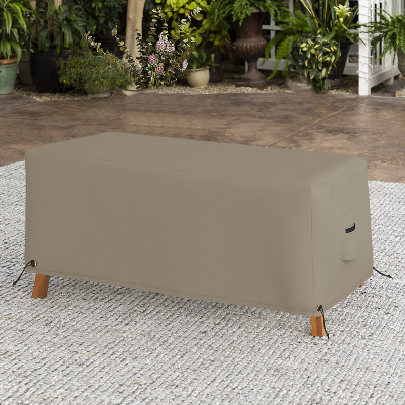 Heavy-Duty Waterproof Rectangle Ottoman Deck Box Cover, Outdoor Square Storage Box Bench Cover, Beige, 17" H x 32" W x 21" D