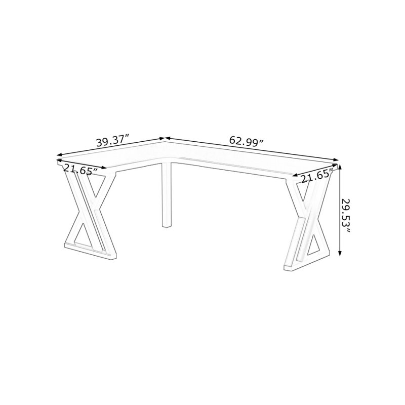 Bureau d'écriture rectangulaire en bois massif noir, Orienté à gauche (vu de face), H 29,53 po x l 62,99 po x P 39,37 po