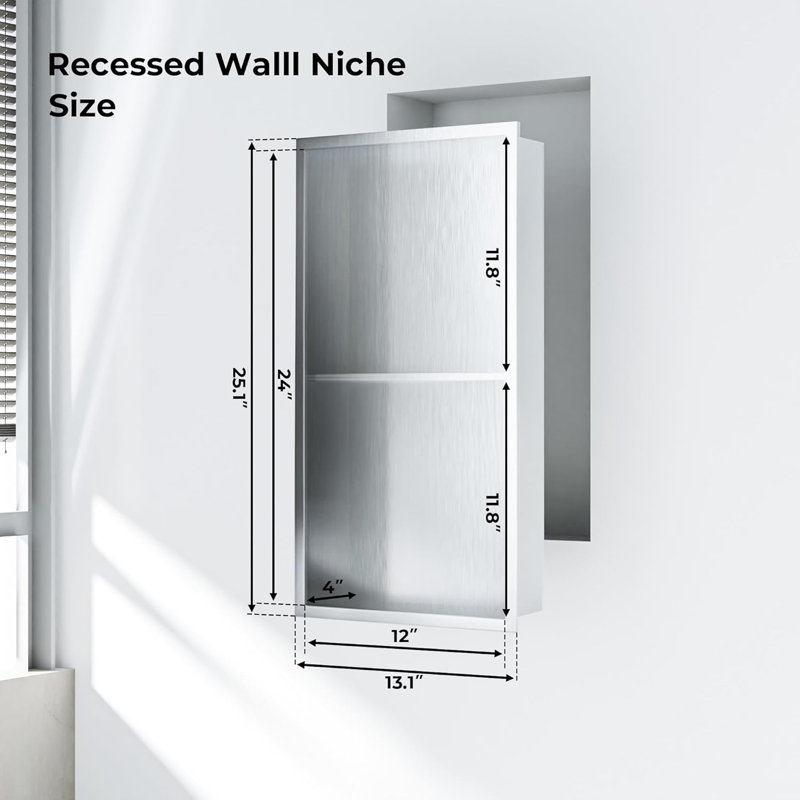 Niche de douche en acier inoxydable 304 | Rangement mural pour salle de bain