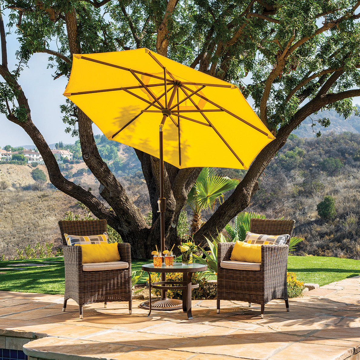 Launceston Market Umbrella, Lemon Solefin, Bronze, 96" H x 90" W x 90" D