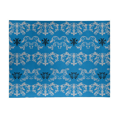 Tapis damassé bleu / blanc