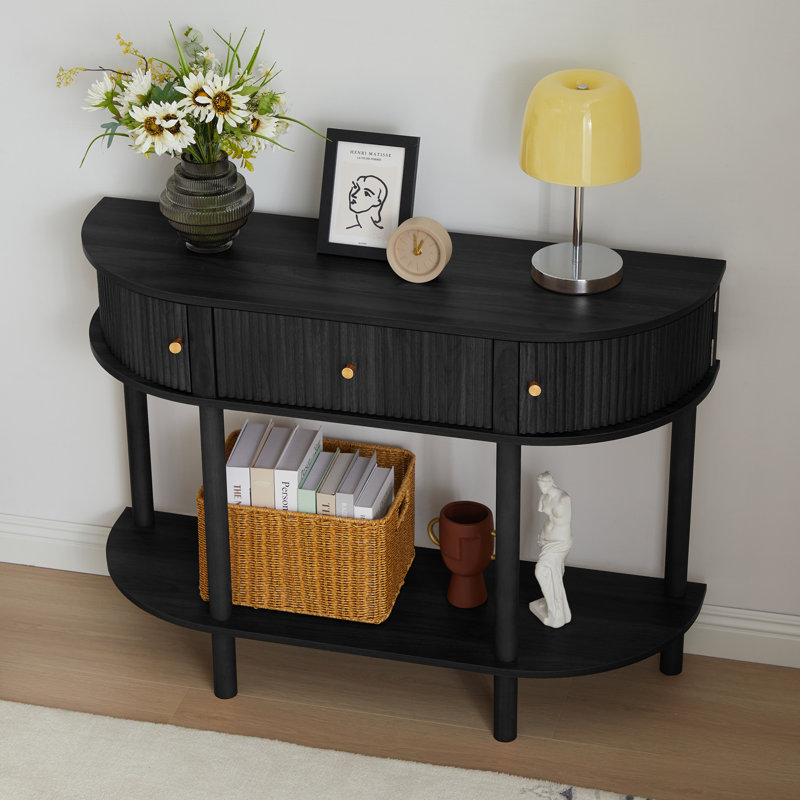 43.3'' Farmhouse Half Moon Console Table, Black