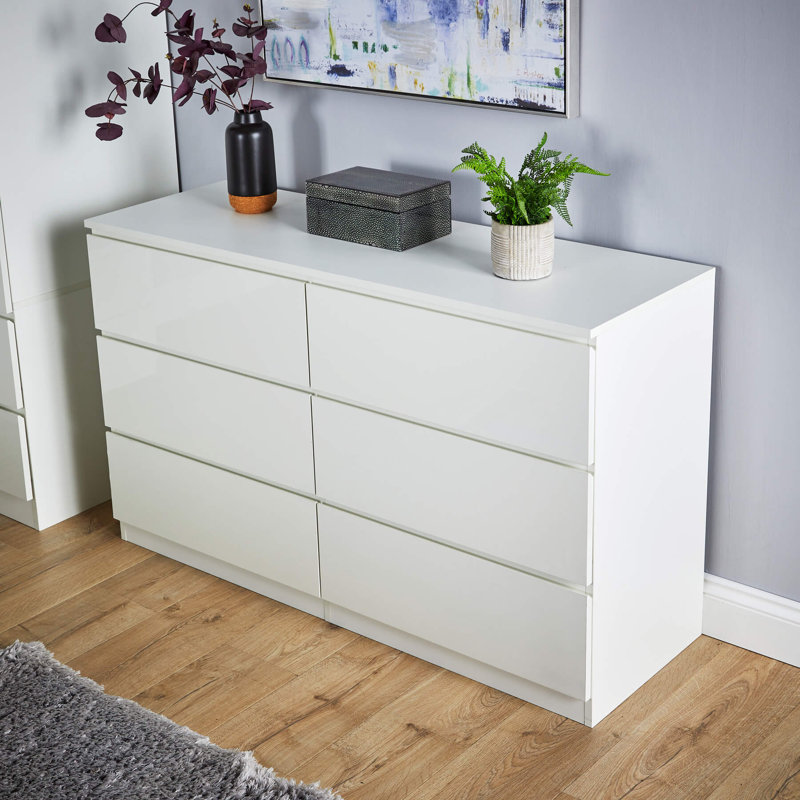 Rishin 6 Drawer  High Gloss Chest Storage Unit, White