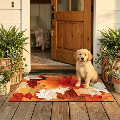 Tapis de porte antidérapant intérieur/extérieur, 51 x 81 cm, motif de feuilles d'automne denses