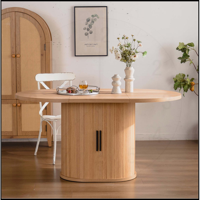 59 Inch Oval Dining Table With 2-layer Storage Shelf