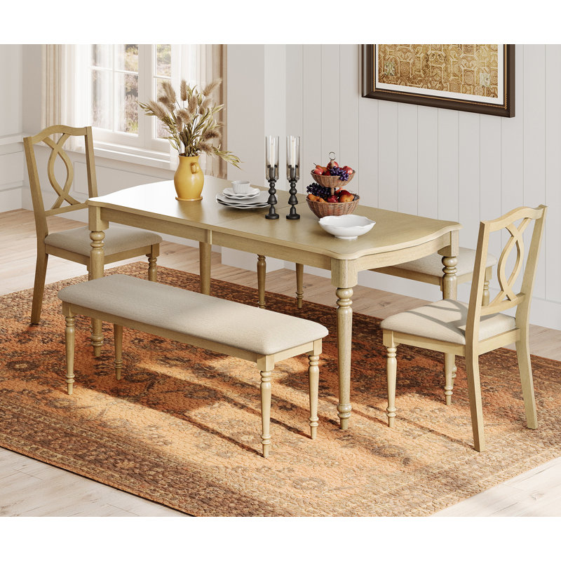 Ensemble de table de salle à manger 5 pièces - Comprend une table de salle à manger, deux bancs rembourrés, deux chaises de salle à manger en bois, un ensemble de salle à manger de style campagne, chêne