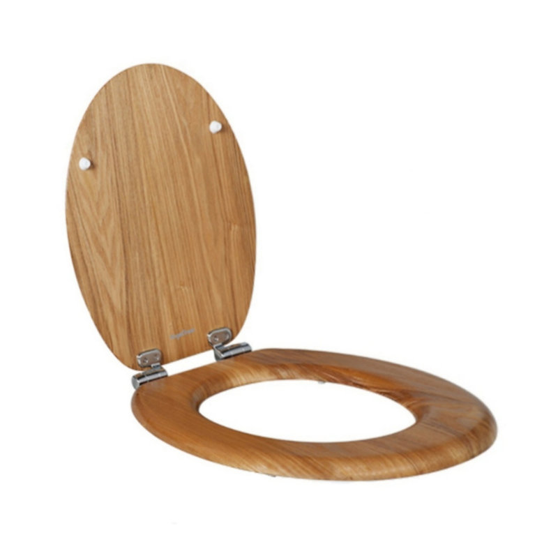 Antibacterial Adjustable Hinges Wooden Soft Close Toilet Seat With Quick Release, For Bathroom, 45 X 37 Cm, Solid Oak