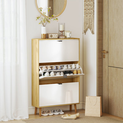 Armoire à chaussures étroite, 3 tiroirs à chaussures, blanc